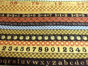 ABC Primer Fabric Graphic 45 Letters Numbers Plaids Half Yard Wilmington Prints - Picture 1 of 6
