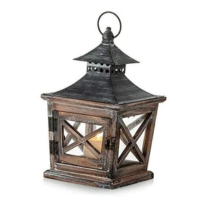 Wooden Candle Lanterns Decorative 10.6in Height Rustic Hanging Pillar Candle - Picture 1 of 8