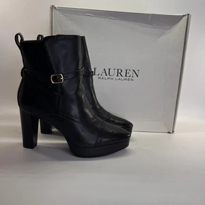 Ralph Lauren McKinsey Bootie Size 11B Black Burnished Leather Platform Heel - Picture 1 of 22