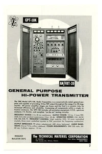 Radioaficionado QST Mag. Ad TECHNICAL MATERIAL CORP. Modelo GPT-10K Transmisor (5/59) - Imagen 1 de 1