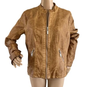 J2 By Jou Jou Womens XL Brown Faux Leather Jacket - Picture 1 of 5