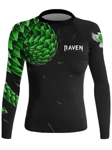 Raven Fightwear Women's Power Pangolin BJJ Rash Guard MMA Black/Green  - Picture 1 of 3