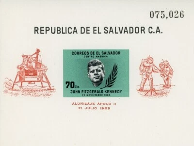 Folha de lembrança El Salvador 750a John F Kennedy sem marca de charneira 1964 - Imagem 1 de 2