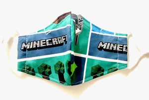 Minecraft Handmade Face Masks/Kids (5-10) Nose Wire/Filter Pocket/Adjustable Ear - Picture 1 of 3