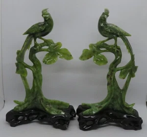 . Chinese green jade vintage Art Deco oriental antique pair boxed bird figurines - Imagen 1 de 13