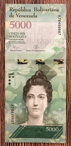 Venezuela 5000 Bolivares - World Paper Money Banknotes Currency- Turtle Money - Picture 1 of 2