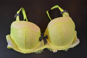 New Victoria's Secret Very Sexy 32C Balconet Bra Yellow Black Bows Lace $52 - Picture 1 of 1