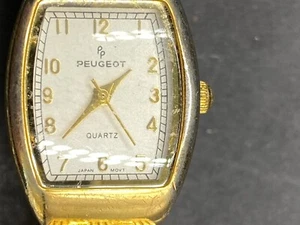 Peugeot 418 Gold Tone Quartz Analog Watch Stainless Steel Stretch Band Size 6" - Picture 1 of 14