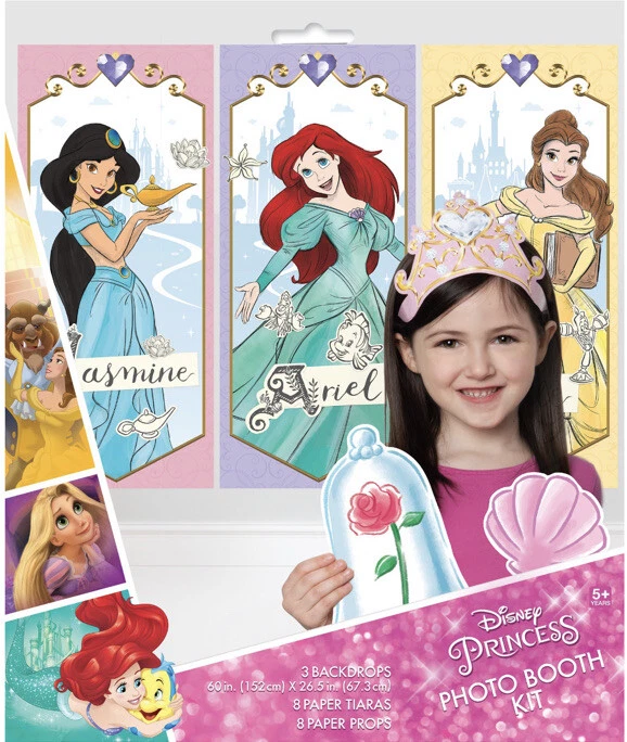 Disney Princess Photo Booth Kit Incl. (3) Backdrops (8) Paper Tiaras (8) Props
