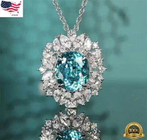 Women Elegant Jewelry Cubic Zircon Silver Plated Necklace Pendant Wedding Gift - Picture 1 of 2