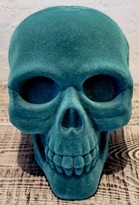 2024 Target Hyde & Eek Teal Green Flocked Skull Decor Skeleton Halloween NEW - Picture 1 of 6