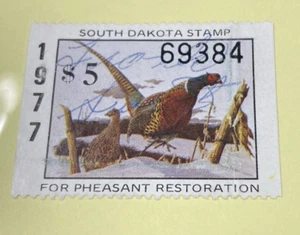 1977 South Dakota Pheasant Restoration Hunting License Permit Stamp used, Fine - Picture 1 of 3