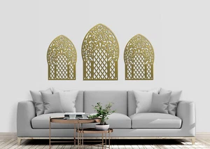 3D WOODEN WALL ART DECOR, MOROCCAN, ARABIC WINDOW, SET of 3 , ORIENTAL ORNAMENT - Picture 1 of 7