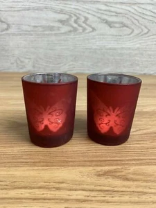 2 Teelichthalter rot Glas Schmetterling Design  - Bild 1 von 8