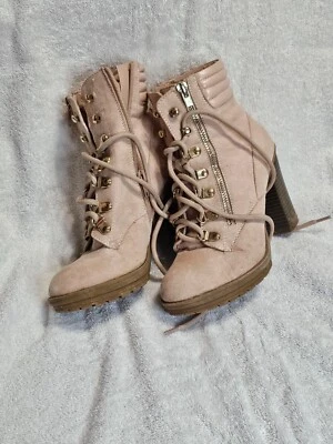 Botas al tobillo Andiamo para mujer con cordones imitación gamuza tacón ancho talla 5,5 salmón/rosa Foto 1 de 4