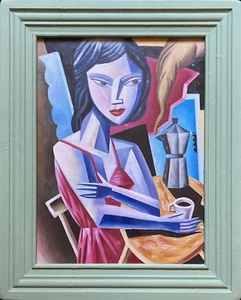 Aft Hennie Niemann Jr (n. Pintura al óleo de retrato abstracto cubista 1972 S-African) - Imagen 1 de 13