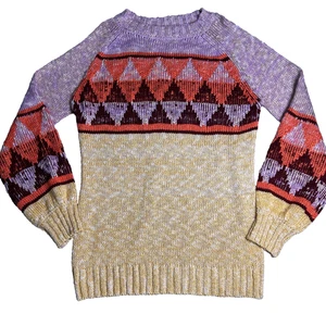 Jodifl Strickpullover Damen M bunt Bischofsärmel geometrisch Herbst Lagenlook kuschelig - Bild 1 von 5