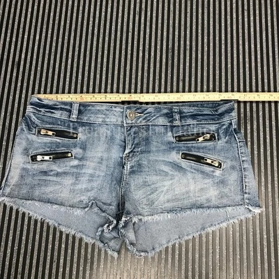 Pantalones Cortos Rue 21 Azul Denim Wms Tiro Bajo Elásticos con 4 Bolsillos con Cremallera TALLA 9/10 Foto 1 de 4