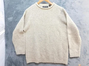 VINTAGE Structure Sweater Mens Large Beige Wool Silk Blend Crewneck Pullover 90s - Picture 1 of 11