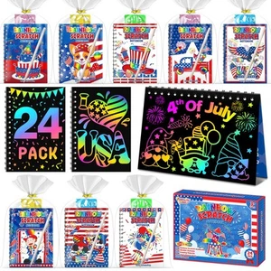 Party Favors for Kids: 24 Pack 4th of July Rainbow Scratch Art Notebook Class... - Picture 1 of 7