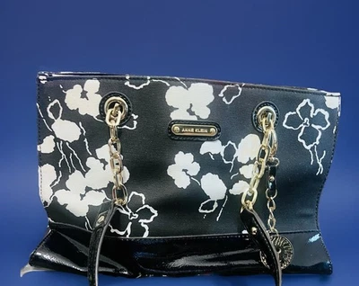 Bolso Anne Klein Negro Blanco Floral Lona Rosa Interior León Dije - Leer Foto 1 de 4