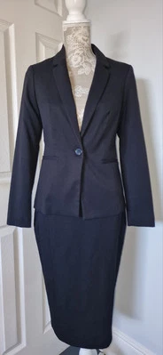 DP Womens Black Textured Tailored Single Breasted Blazer + Skirt UK8 EU36 - Image 1 of 4