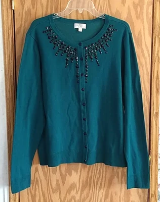 Suéter Studio Works Mujer Talla L Jade Jardín Tachonado Cárdigan Informal Verde NUEVO Foto 1 de 4