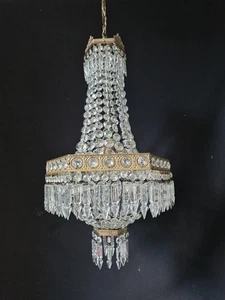 Antique Vintage Brass & Crystals French Empire Chandelier Ceiling Lamp Light - Picture 1 of 20