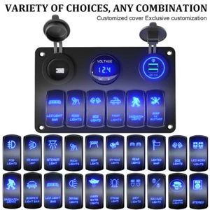 Custom 6 Gang Rocker Switch Panel Car Marine Boat Blue w/Dual USB Quick Charge - Picture 1 of 7
