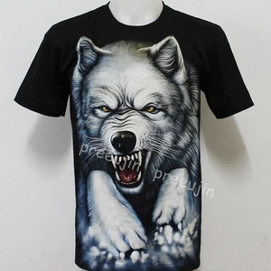 T-shirt Glow In The Dark bianca lupi tatuaggio indiano A36 taglia M-XXL - Foto 1 di 5