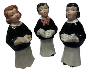 Vintage Choir Girl & Boy Figurines Ceramic Black & White Holland Mold Set Of 3 - Picture 1 of 17