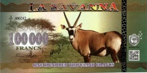 LA SAVANNA BILLETE CONMEMORATIVO DE 100.000 FRANCOS (ORIX) SC 2016 - Imagen 1 de 1