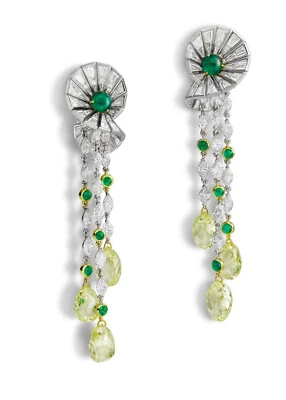 Lab-Created Yellow Drops Citrine, Green Emeralds & White Diamonds Pretty Earring - Image 1 of 4