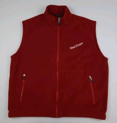 Chaleco Vintage Rayas Rojas Bordadas Raíces Canadá Vellón Cremallera Promoción Cerveza Jamaicana Foto 1 de 4