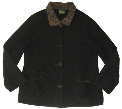 Chaqueta Abrigo GEIGER 100% Lana Negra Botón Frontal Rizado Marrón Cuello Lana 44/XL Foto 1 de 4