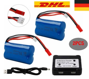 2 x 7,4V 1500mAh Li-Ion Wiederaufladbarer Akku mit JST Stecker für RC Auto Boot - Bild 1 von 7