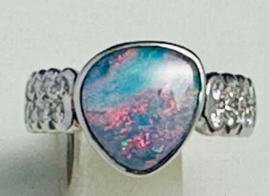 3.20ct Natural Boulder Opal 0.44ct Diamond Ring Pt900  US:6.5 UK:L-M 7.9g Japan - Picture 1 of 18
