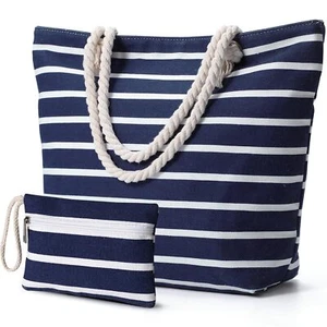 Beach Bags for Women Large Beach Bag with Zipper Waterproof Sandproof Swim Pool - Picture 1 of 9