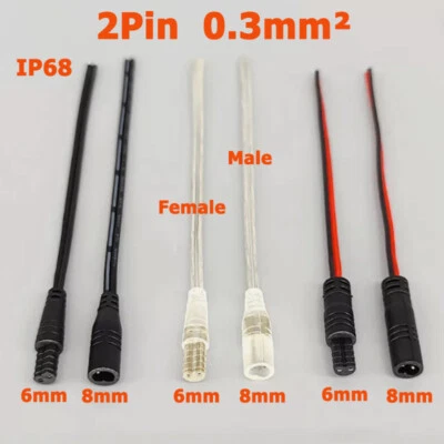 2 Pins 0.3mm²  IP68 Waterproof Electrical Cable Wire Connector DC Power Cord LED - Image 1 of 4