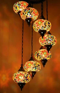 Turkish Moroccan Glass Mosaic Hanging Ceiling Pendant Lamp Light 7 Large Globe - Picture 1 of 3