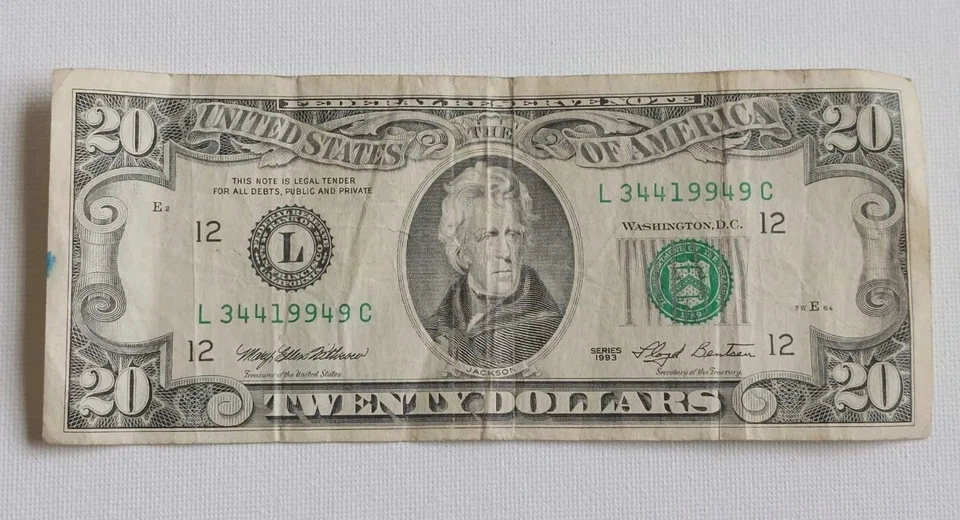 1993 US Twenty $20 Dollar Bill (Federal Reserve Banknote)- 1994 Birth year Bill - Image 1 of 4