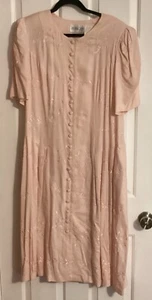Vintage 1970’s PLAZASOUTH Dress Covered Button Down Front Salmon Pink Size 16 - Picture 1 of 8