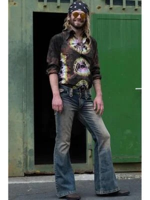 Retro Mens Bell Bottom Jeans Slim Fit Flared Denim Pants 60s 70s casual Trousers - image 1 of 4