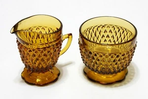 Juego de azúcar y crema vintage Indiana Glass Whitehall ámbar punta de diamante EE. UU. - Imagen 1 de 4