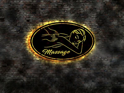 MMV 3D LED Wandbild Leuchtschild Massage Neon sign Neonreklame Liege Massageliege