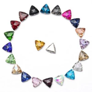 10pcs 18mm Sew On Triangle Crystal Glass Rhinestones Flatback Claw Cup Beads DIY - Picture 1 of 27