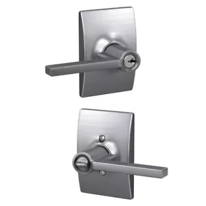 Schlage entry entrance door lever lock set satin chrome latitude century no keys - Picture 1 of 7