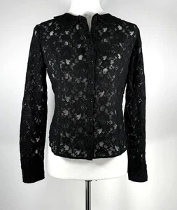 Damenbluse schwarz Spitze Knopfleiste Langarm Größe L launisch Goth Witchy Vamp - Bild 1 von 18