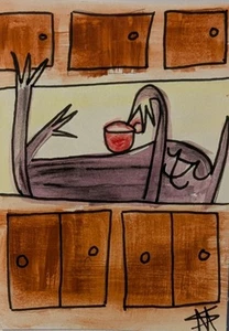 Original ACEO Cat Painting Collectible Modern Piano Art Card Samantha McLean - Picture 1 of 1