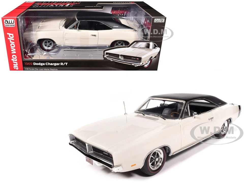 1969 DODGE CHARGER R/T W1 WHITE 1/18 DIECAST MODEL CAR BY AUTO WORLD AMM1352